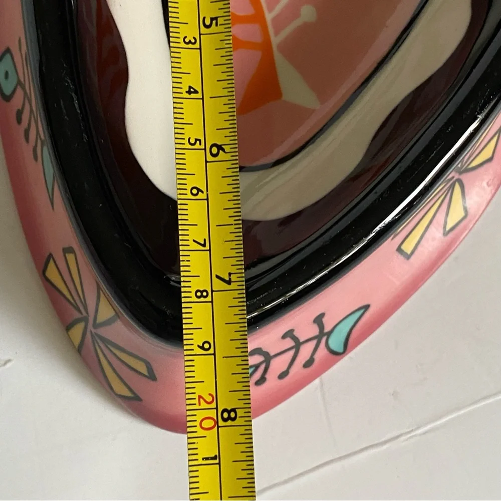 Heart Shaped Cat Bowl Food Pink Ceramic Fish Bones Hand Painted Karherine’s Coll